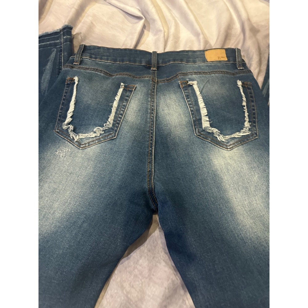 R1893 Womens Distressed Skinny Jeans Dark Wash Button Fly Frayed Hem Size 10 - Picture 7 of 14